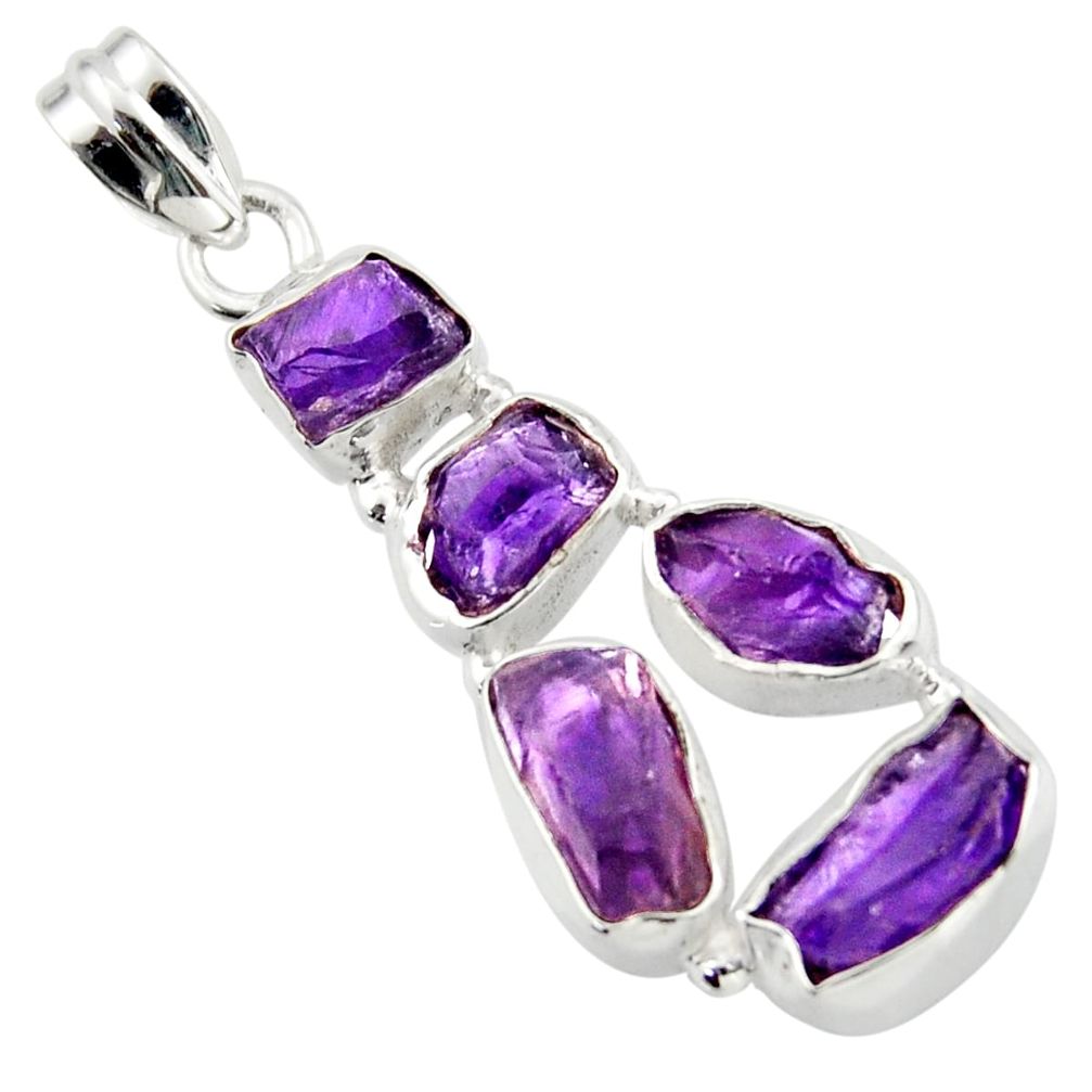 17.95cts natural purple amethyst rough 925 sterling silver pendant r41004