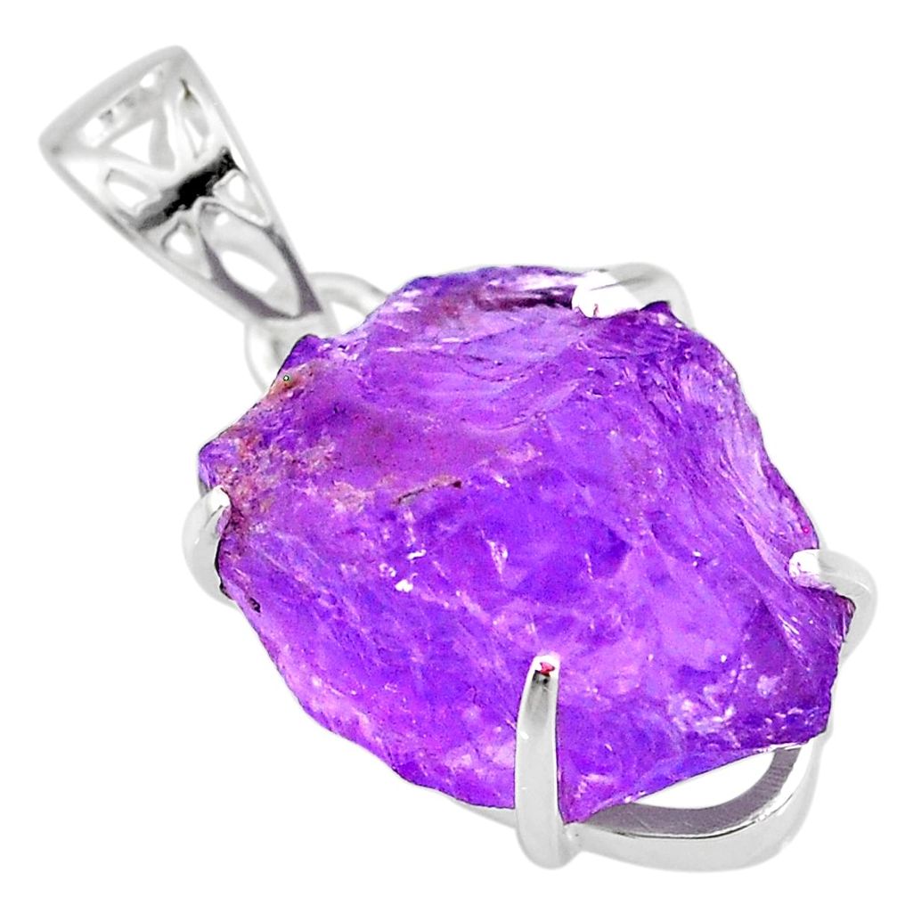 18.28cts natural purple amethyst raw 925 sterling silver pendant r82993