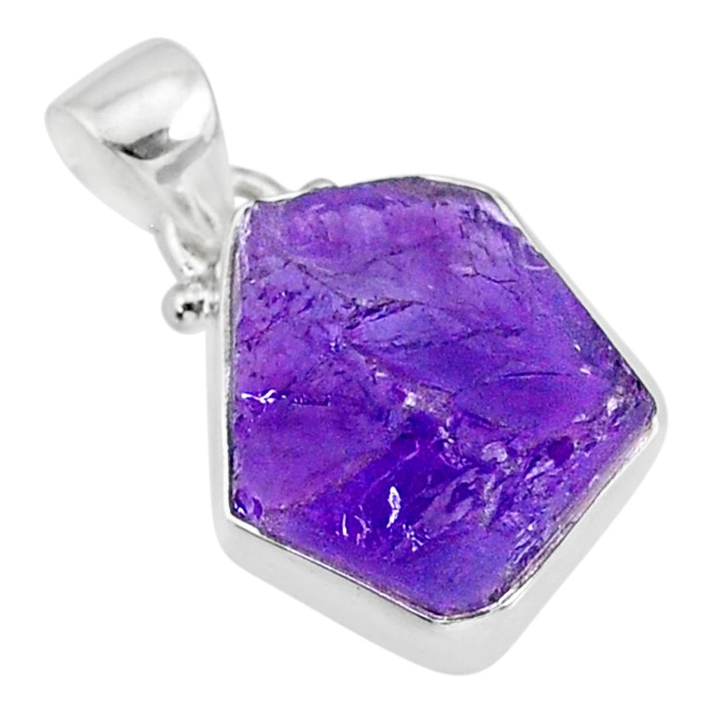 11.09cts natural raw purple amethyst rough 925 silver pendant r88581