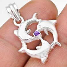 Clearance Sale- 0.29cts natural purple amethyst round 925 sterling silver dolphin pendant u76760