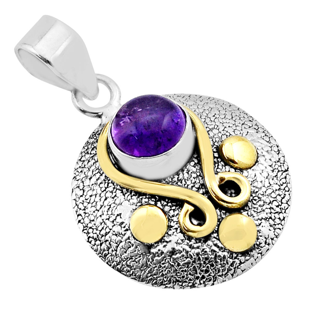 2.01cts natural purple amethyst round 925 sterling silver gold pendant n40075
