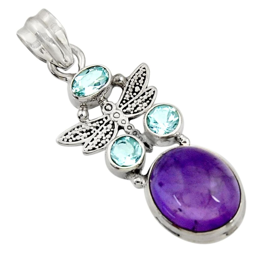11.25cts natural purple amethyst topaz 925 silver dragonfly pendant d43626