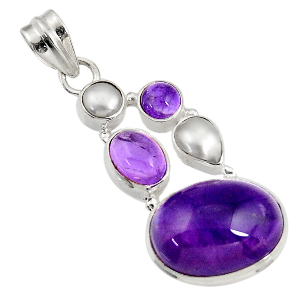 15.47cts natural purple amethyst white pearl 925 sterling silver pendant d43581