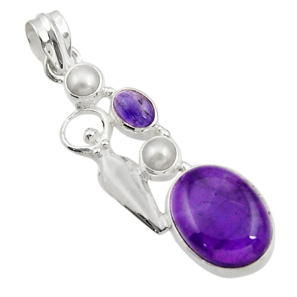 14.08cts natural purple amethyst white pearl 925 sterling silver pendant d43597
