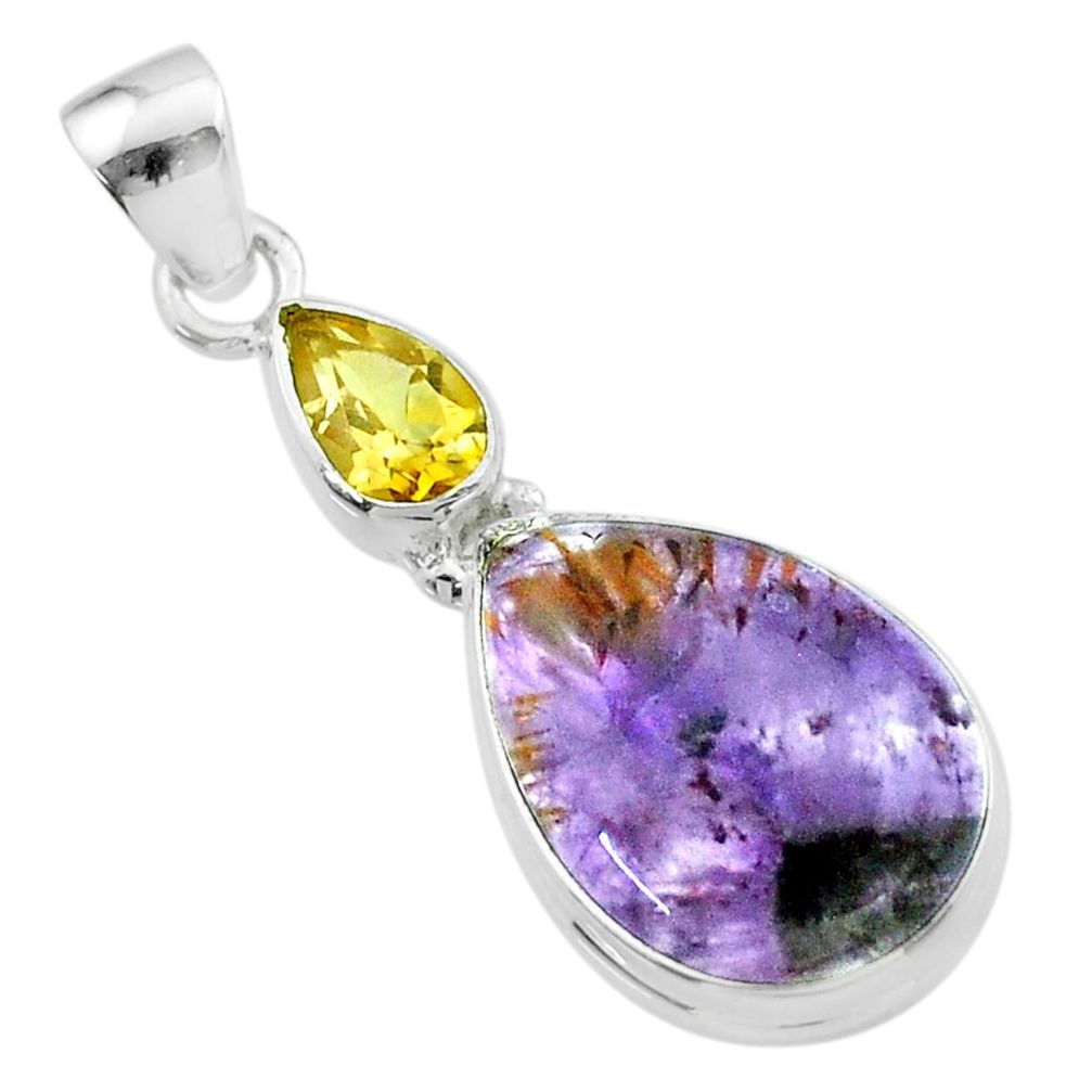 11.73cts natural purple cacoxenite super seven citrine 925 silver pendant t56722