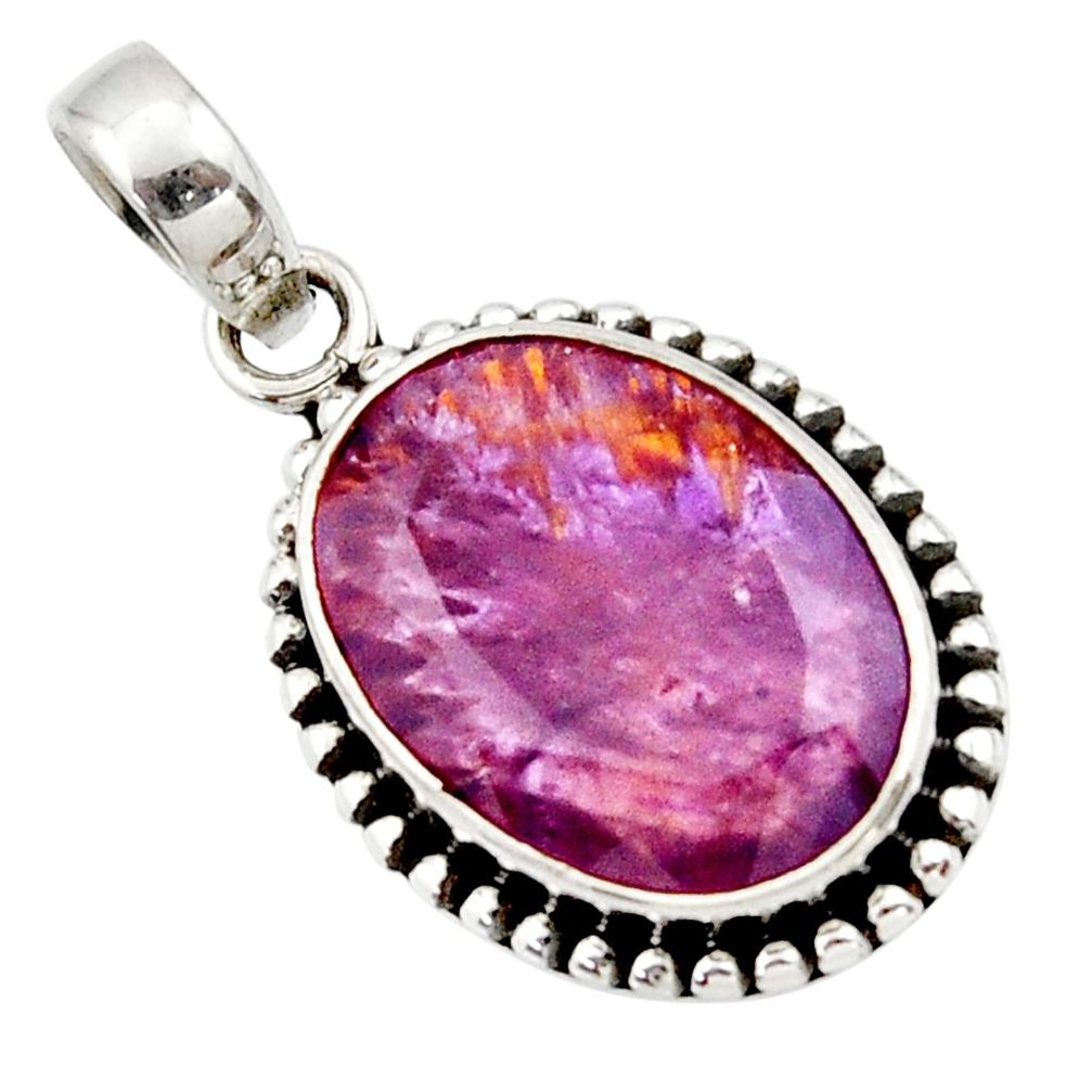13.58cts natural purple cacoxenite super seven faceted 925 silver pendant r44855
