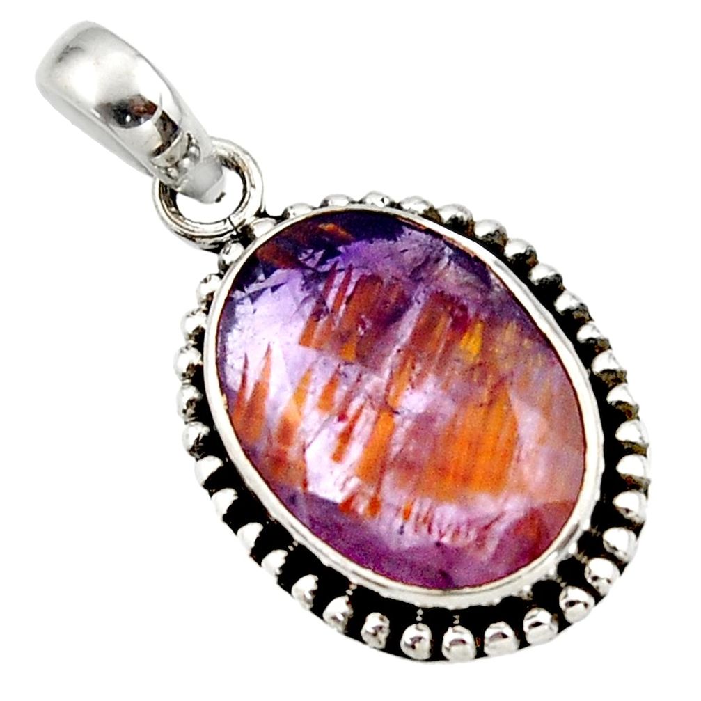 13.54cts natural purple cacoxenite super seven faceted 925 silver pendant r44859