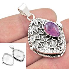 4.63cts natural purple cacoxenite super seven silver poison box pendant d48962