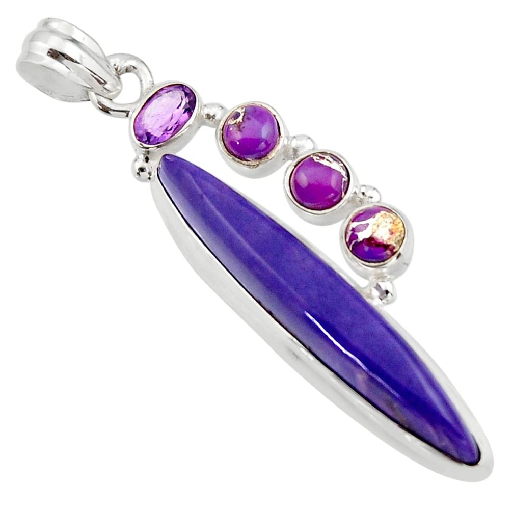 17.25cts natural purple charoite (siberian) 925 silver pendant r42986