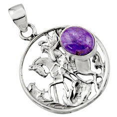 Clearance Sale- 5.28cts natural purple charoite (siberian) 925 silver unicorn pendant r52746