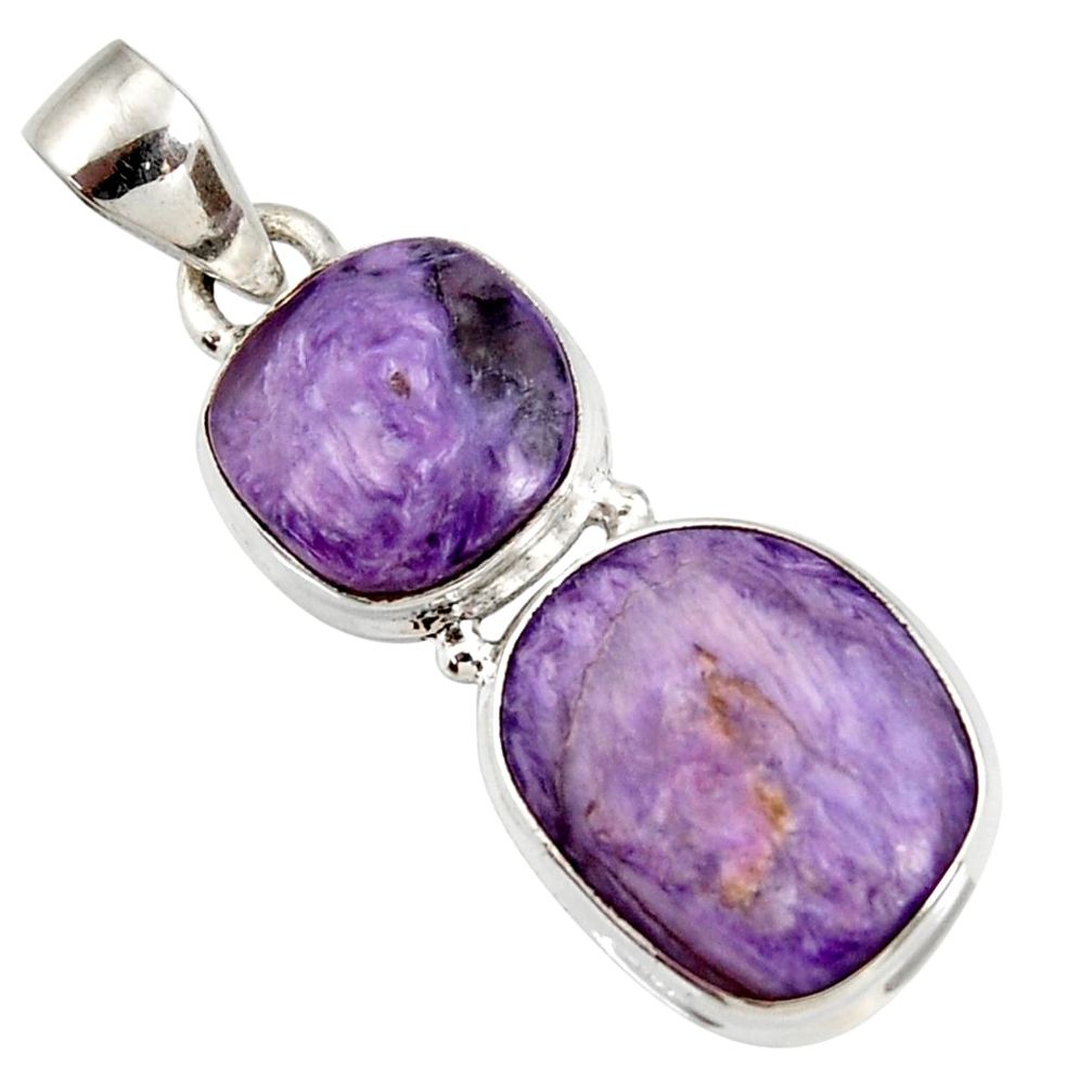 14.23cts natural purple charoite (siberian) 925 sterling silver pendant d44186