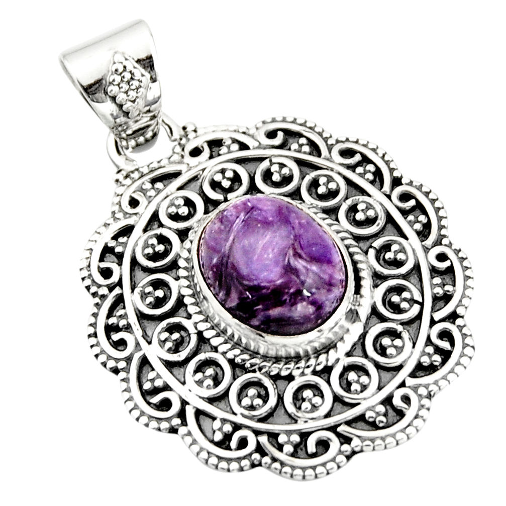 4.82cts natural purple charoite (siberian) 925 sterling silver pendant r20241