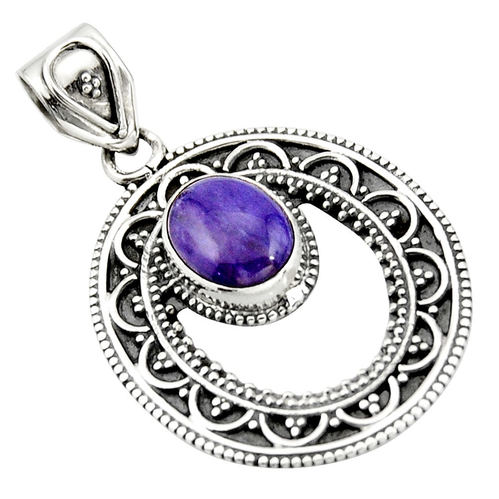 4.02cts natural purple charoite (siberian) 925 sterling silver pendant r20250
