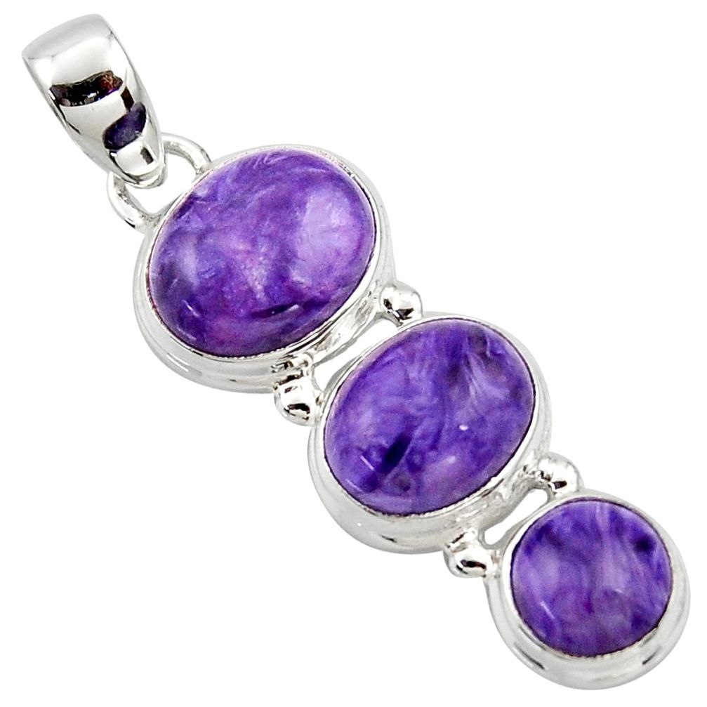12.03cts natural purple charoite (siberian) 925 sterling silver pendant r39643