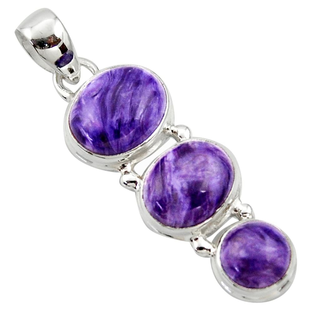 12.01cts natural purple charoite (siberian) 925 sterling silver pendant r39650