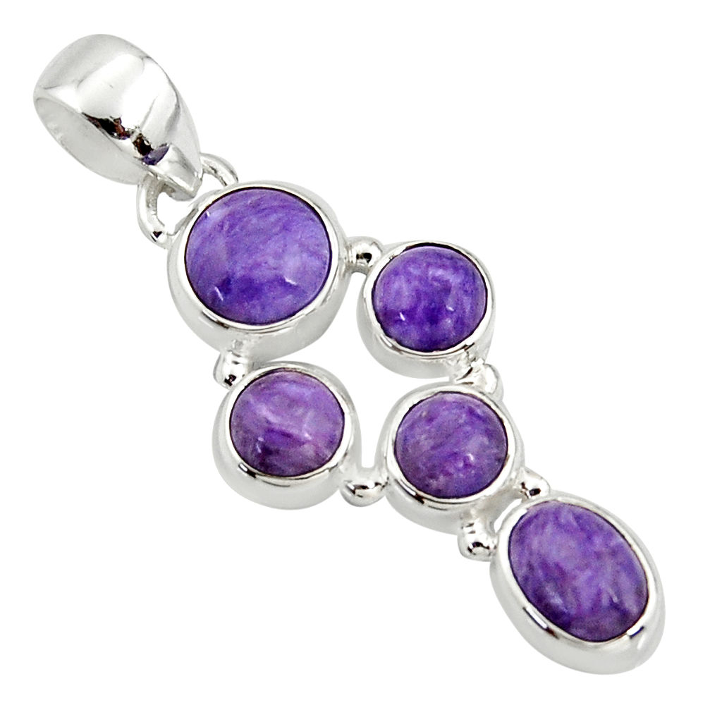 7.79cts natural purple charoite (siberian) 925 sterling silver pendant r39667