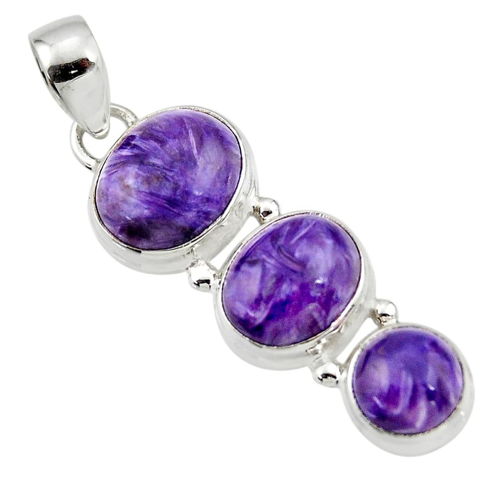 12.83cts natural purple charoite (siberian) 925 sterling silver pendant r45023