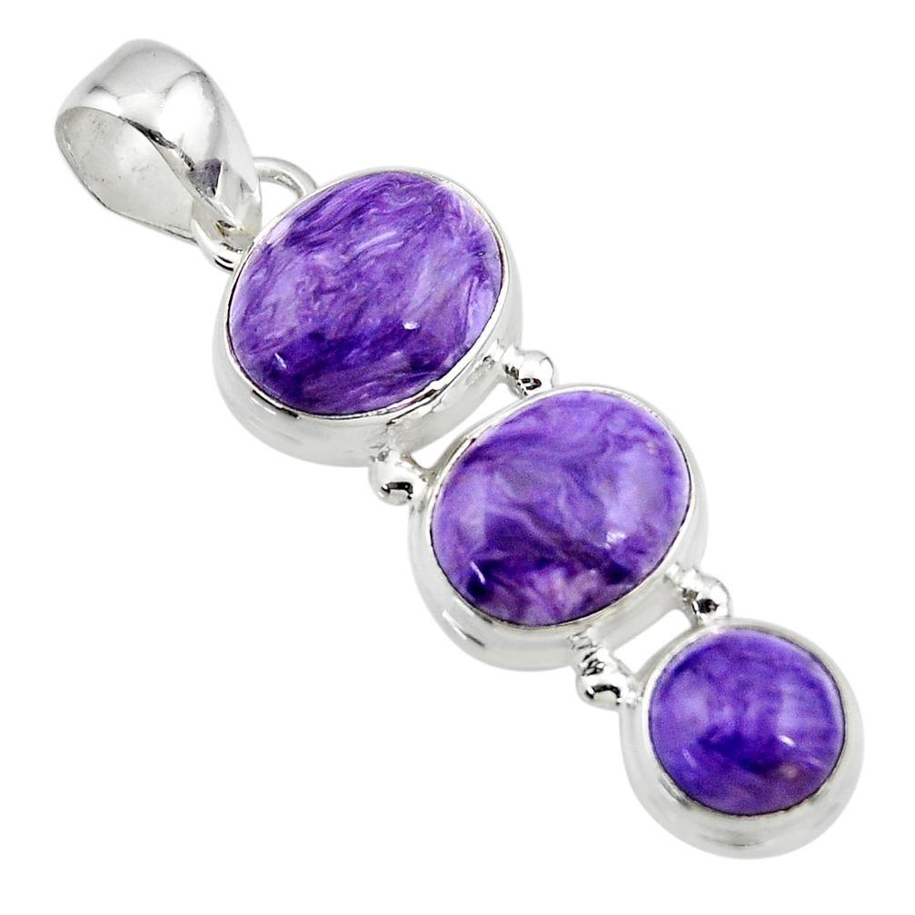 12.67cts natural purple charoite (siberian) 925 sterling silver pendant r45024