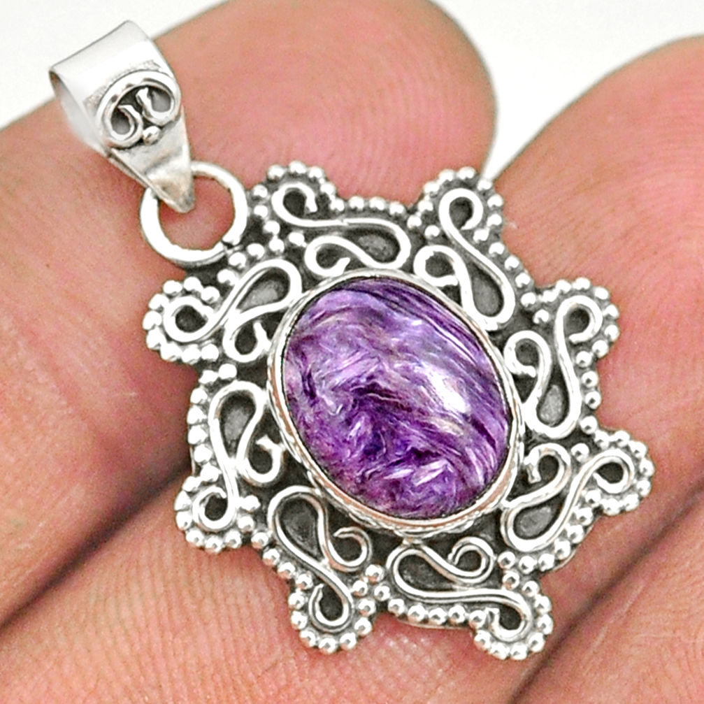 4.18cts natural purple charoite (siberian) 925 sterling silver pendant r85093