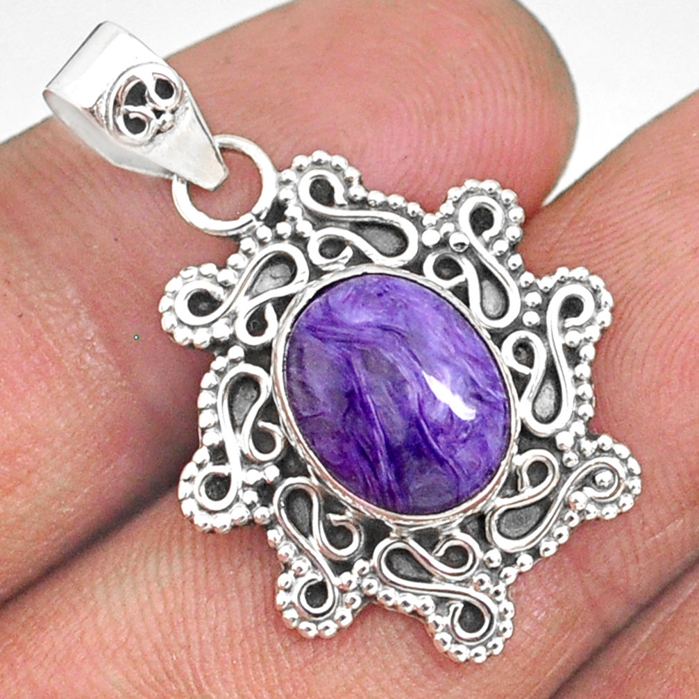 4.34cts natural purple charoite (siberian) 925 sterling silver pendant r85095