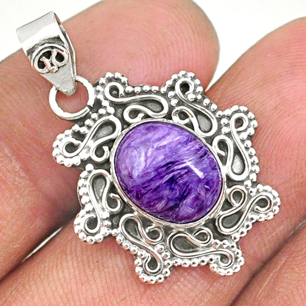 4.34cts natural purple charoite (siberian) 925 sterling silver pendant r85096