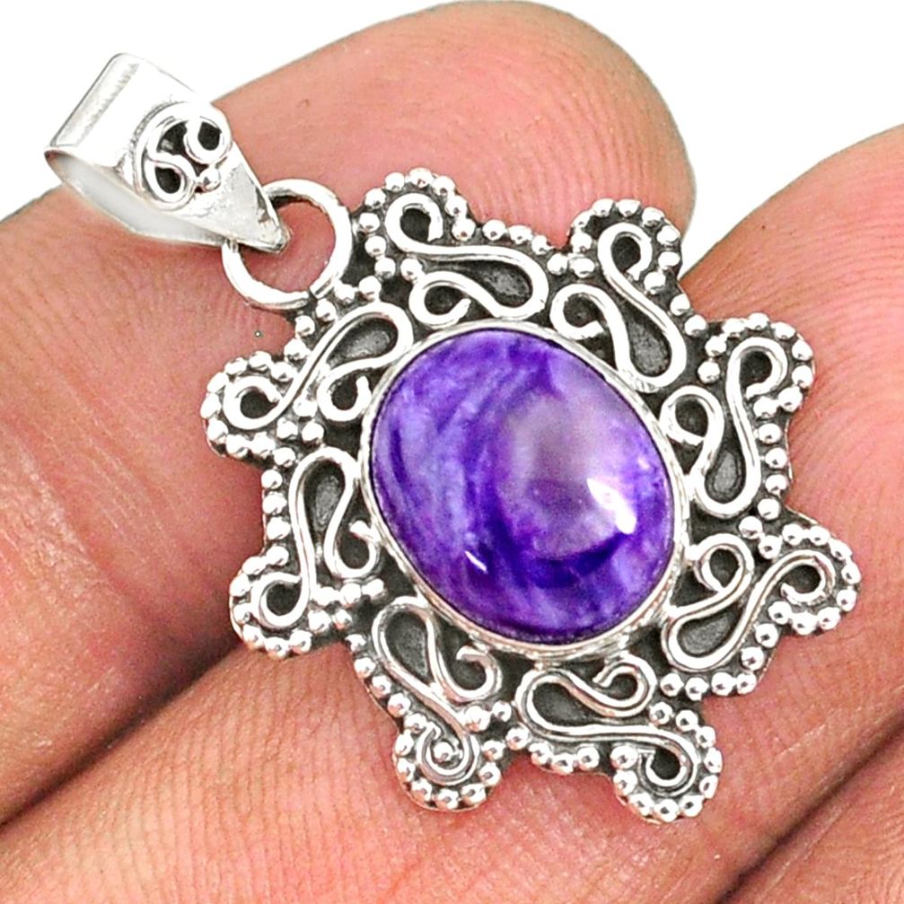 4.71cts natural purple charoite (siberian) 925 sterling silver pendant r85110