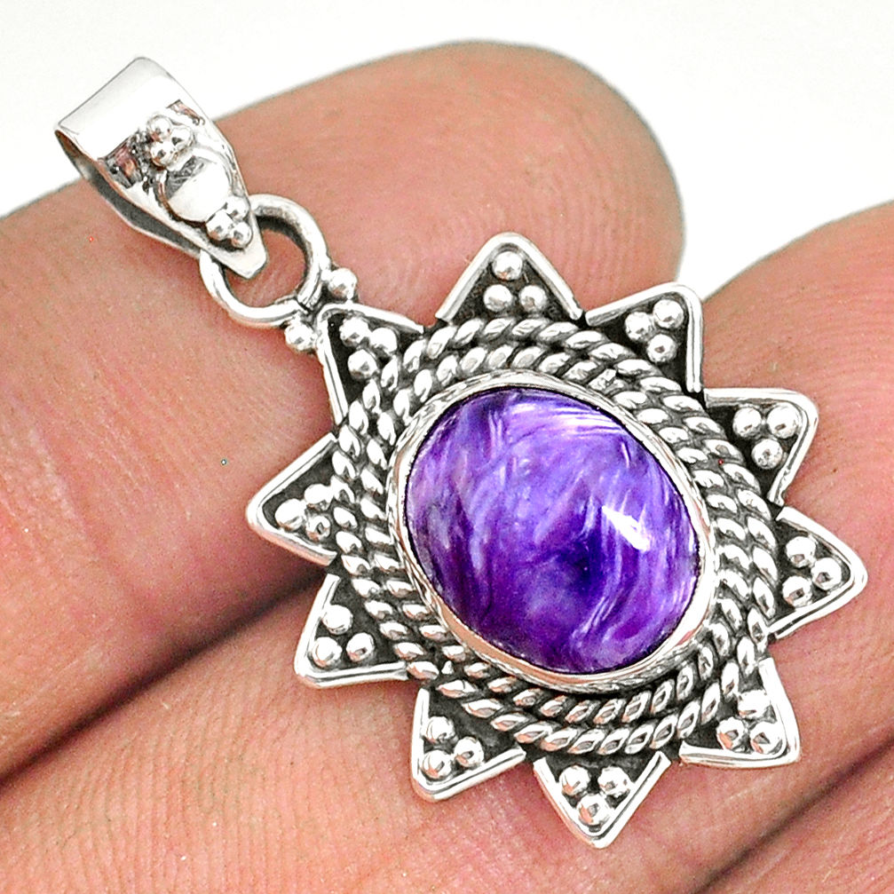 5.17cts natural purple charoite (siberian) 925 sterling silver pendant r85123