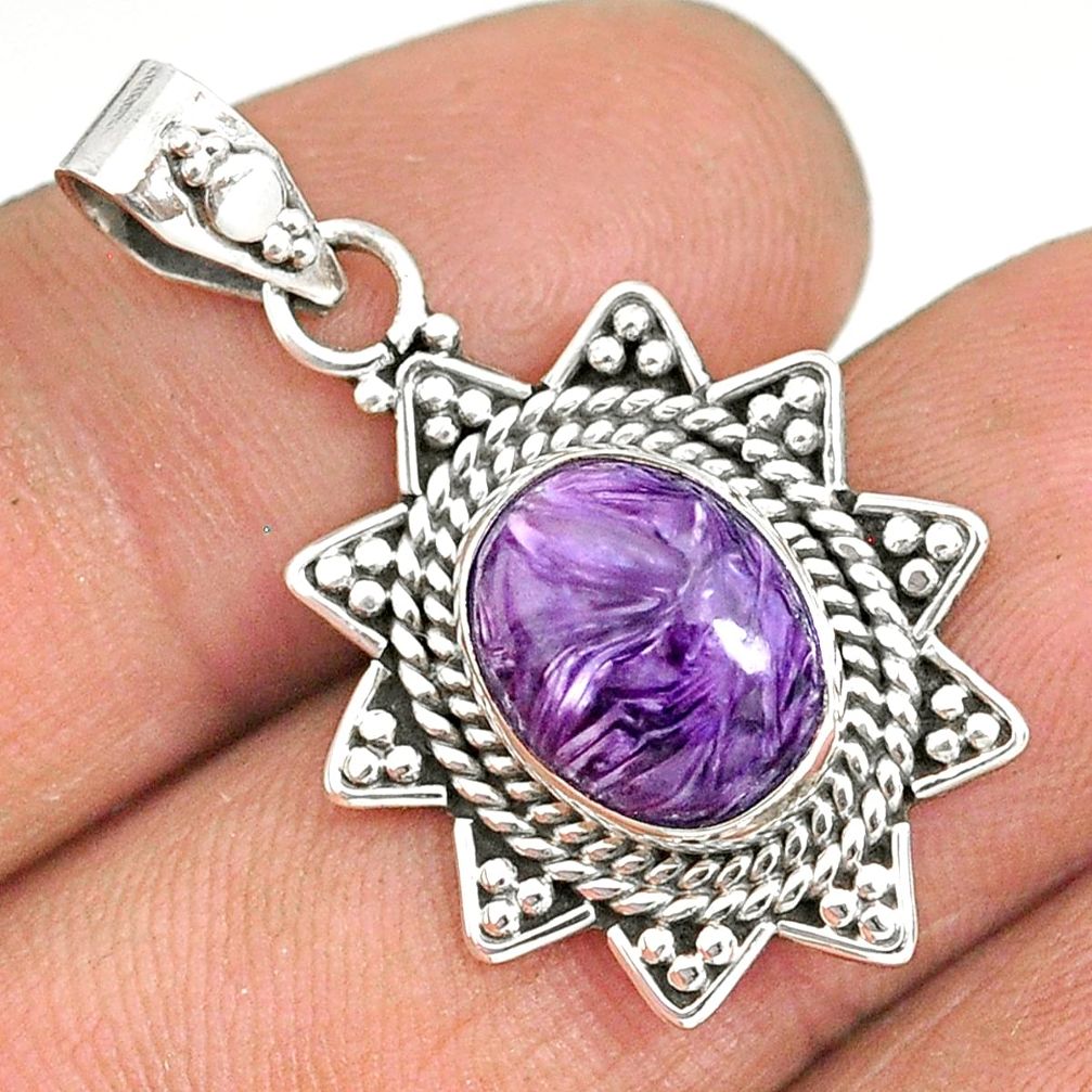 5.17cts natural purple charoite (siberian) 925 sterling silver pendant r85125