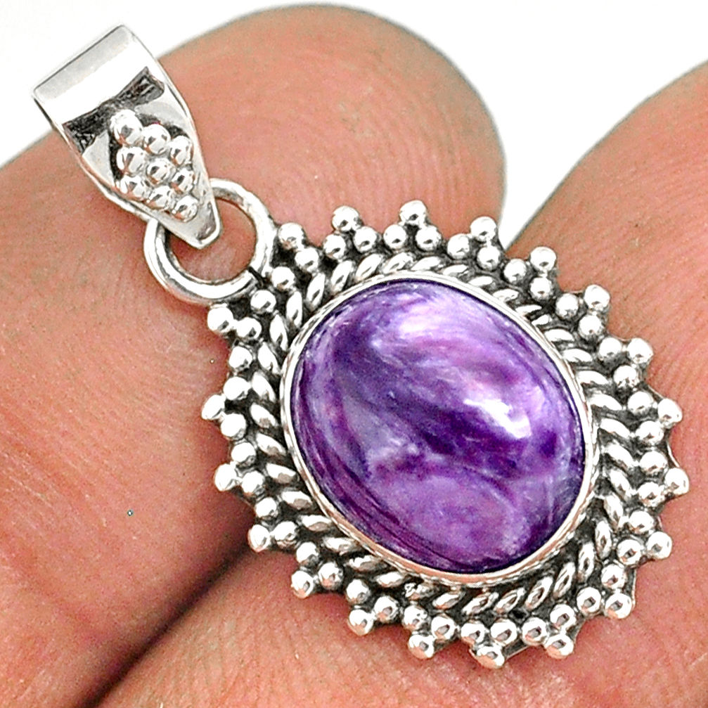 4.53cts natural purple charoite (siberian) 925 sterling silver pendant r85155