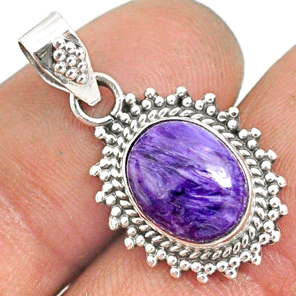 4.59cts natural purple charoite (siberian) 925 sterling silver pendant r85160