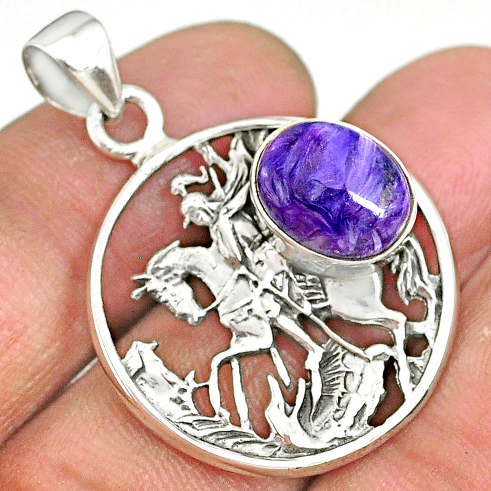 5.44cts natural purple charoite (siberian) 925 sterling silver pendant r90417