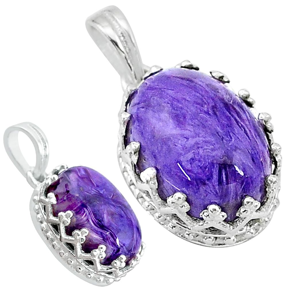 5.87cts natural purple charoite (siberian) 925 sterling silver pendant t20532