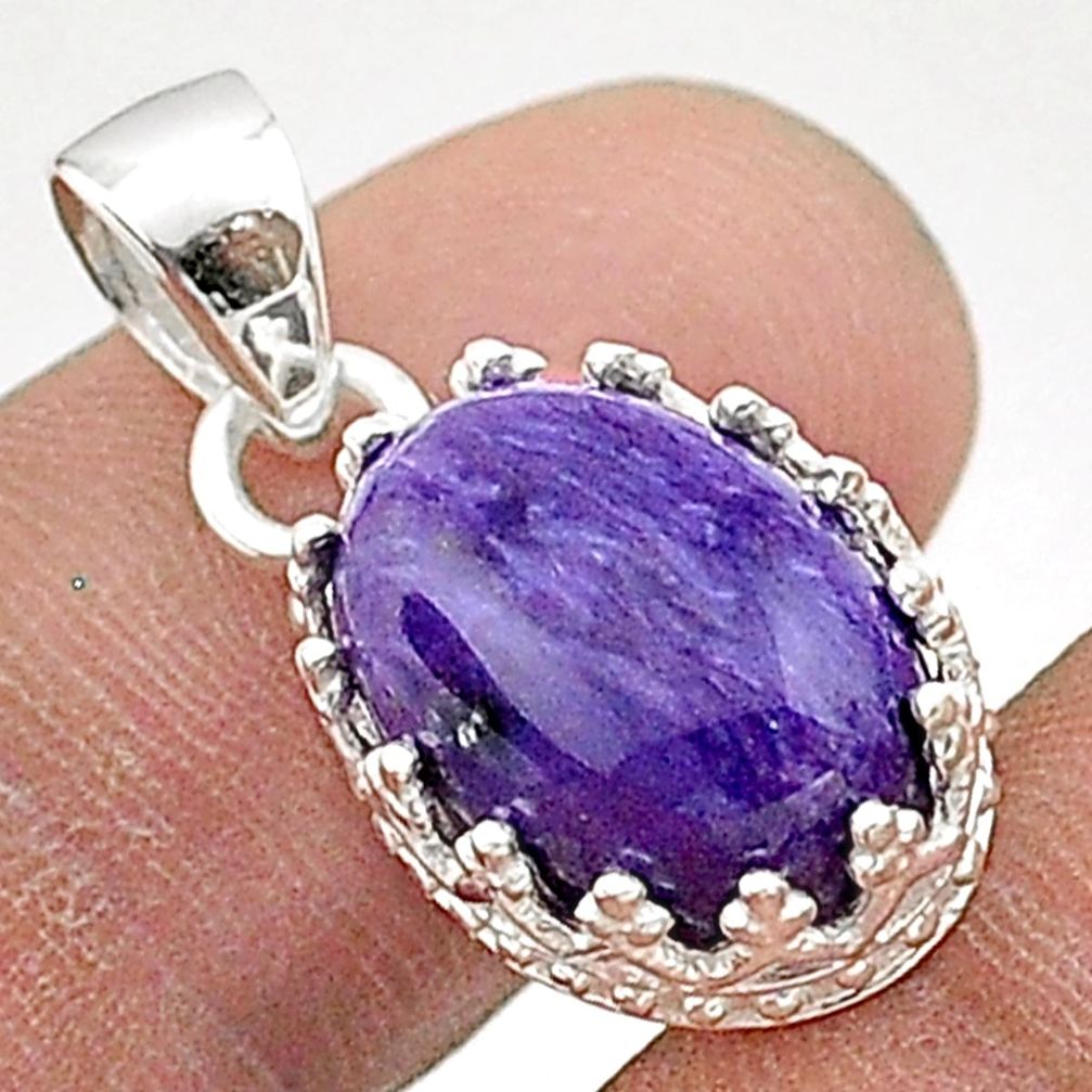 5.28cts natural purple charoite (siberian) 925 sterling silver pendant t66189