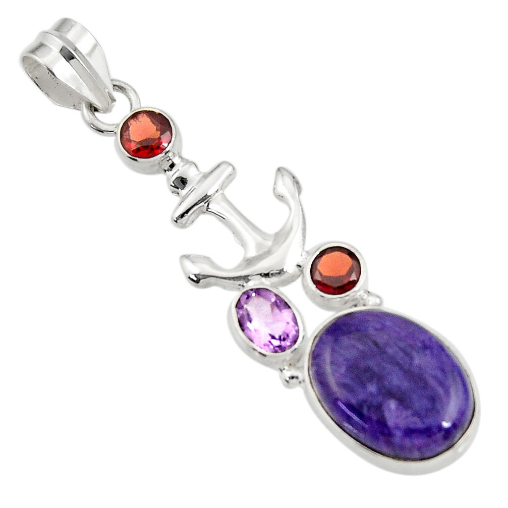 13.71cts natural purple charoite (siberian) amethyst 925 silver pendant d43575