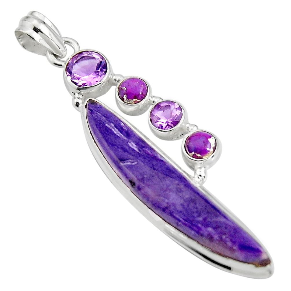 23.15cts natural purple charoite (siberian) amethyst 925 silver pendant r24903