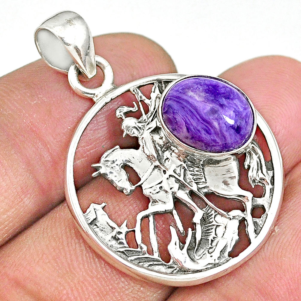 5.27cts natural purple charoite (siberian) amethyst 925 silver pendant r90386