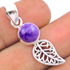 2.73cts natural purple charoite (siberian) silver deltoid leaf pendant u17839