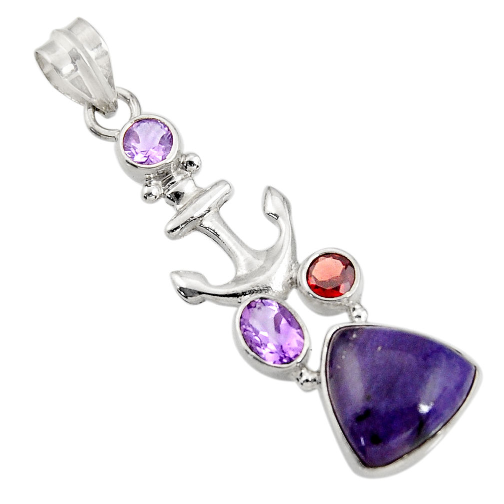 12.04cts natural purple charoite amethyst 925 silver anchor charm pendant d43567