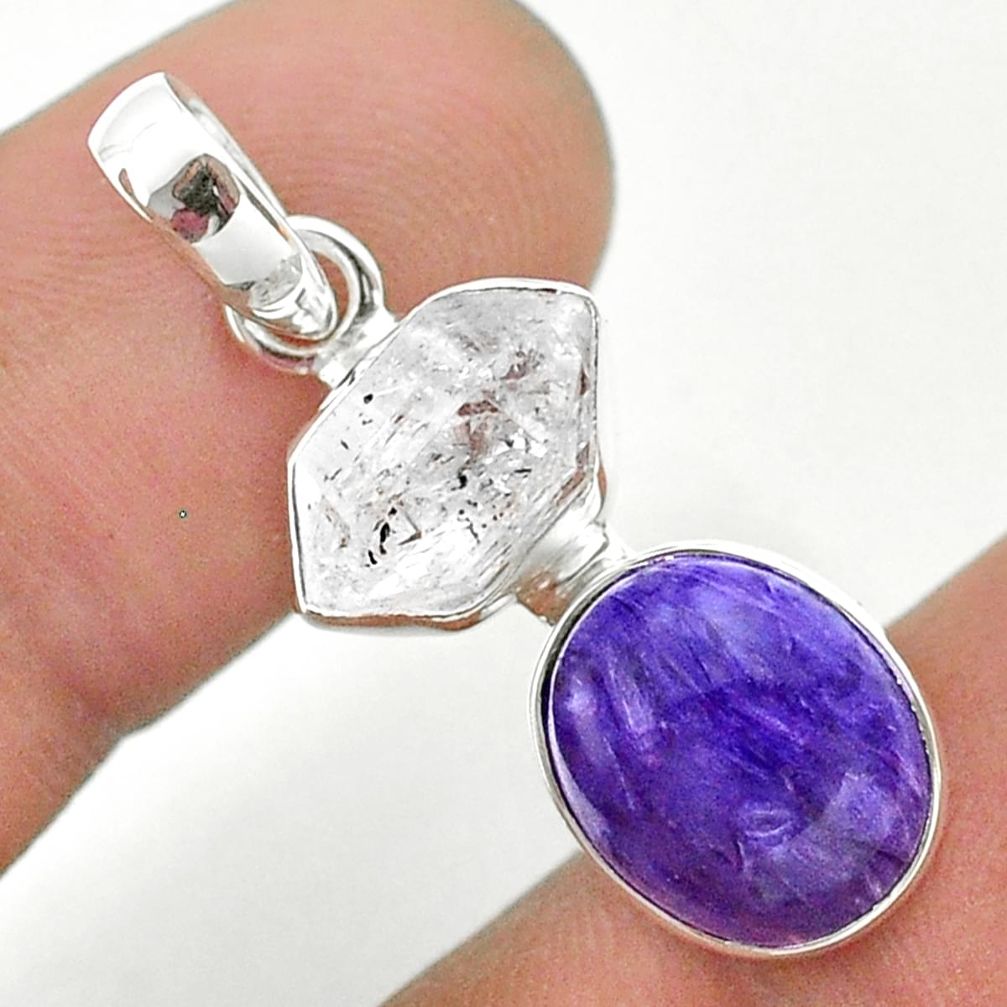 8.84cts natural purple charoite herkimer diamond 925 silver pendant t49141