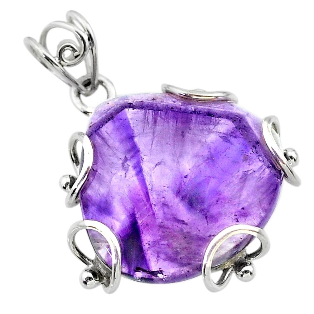 22.30cts natural purple chevron amethyst 925 sterling silver pendant t31877