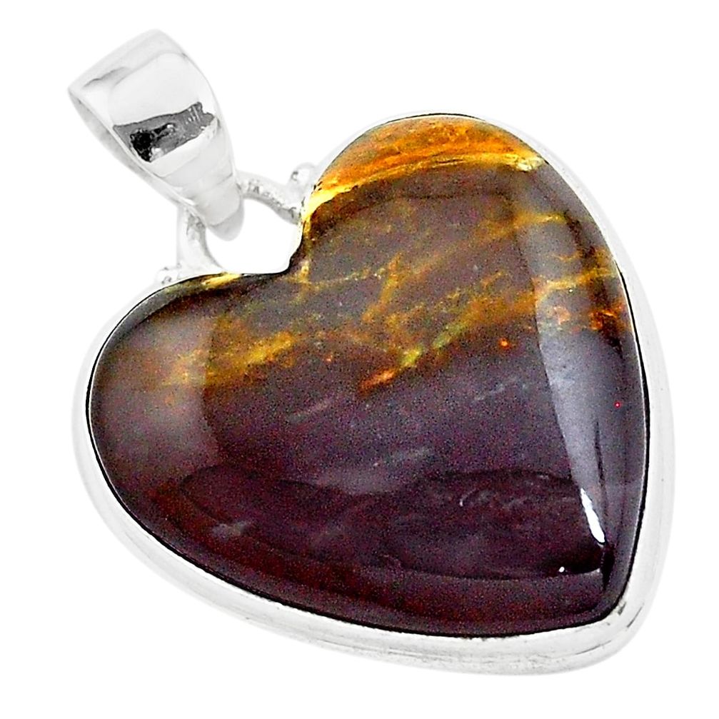 21.55cts heart purple grape chalcedony heart sterling silver pendant t22958