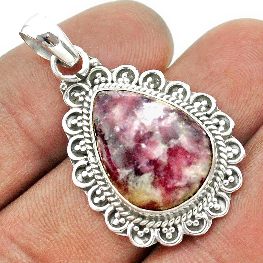 14.09cts natural purple lepidolite 925 sterling silver pendant jewelry t53293