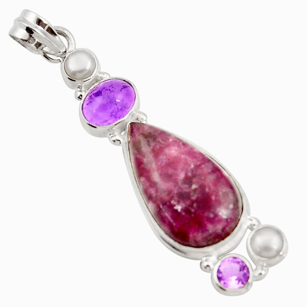 20.45cts natural purple lepidolite amethyst 925 sterling silver pendant d42877