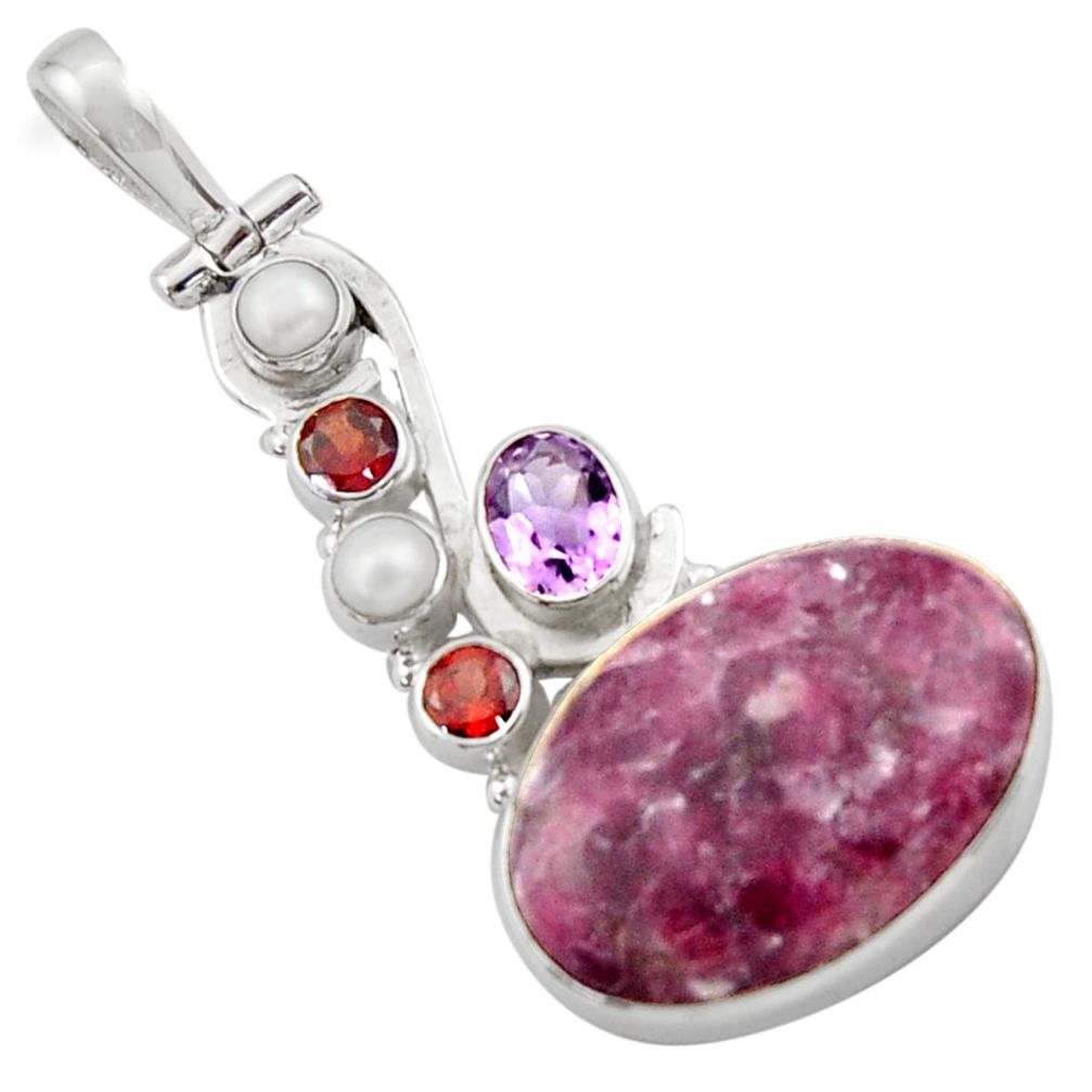 18.66cts natural purple lepidolite amethyst 925 sterling silver pendant d46751