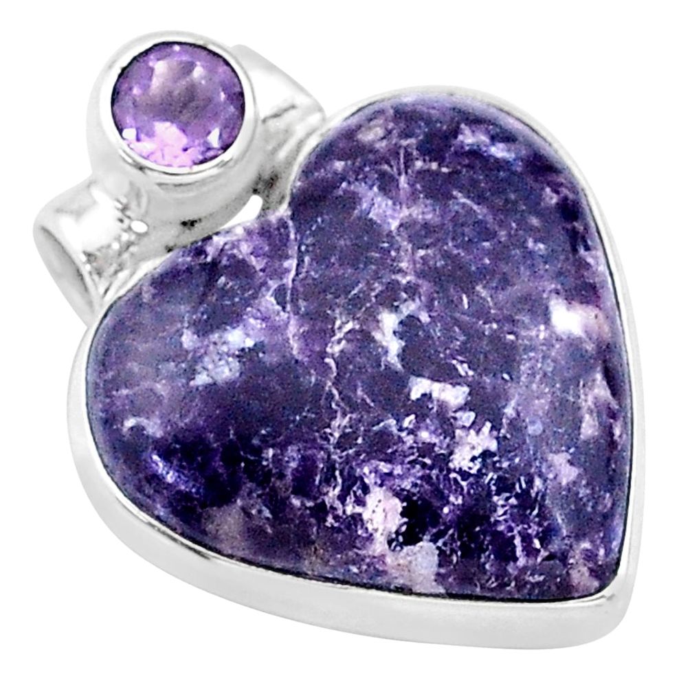 16.20cts natural purple lepidolite amethyst 925 sterling silver pendant t13121