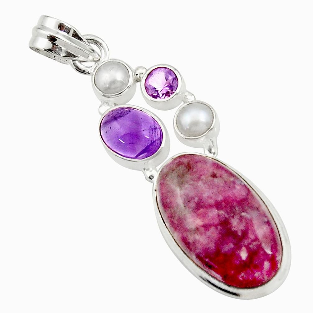 17.67cts natural purple lepidolite amethyst pearl 925 silver pendant d42863