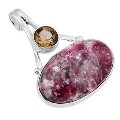 17.45cts natural purple lepidolite oval smoky topaz 925 silver pendant y46193
