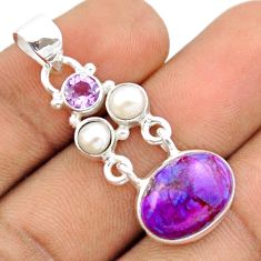 Clearance Sale- 8.51cts natural purple mojave turquoise amethyst pearl 925 silver pendant u18445