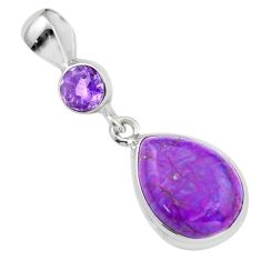 Clearance Sale- 9.68cts natural purple mojave turquoise pear amethyst 925 silver pendant u6546