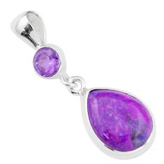 Clearance Sale- 9.68cts natural purple mojave turquoise pear amethyst 925 silver pendant u6555